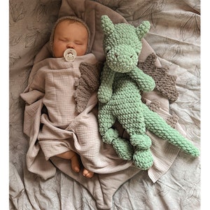 Crochet dragon toy,soft snuggler stuffed dragon,newborn baby gift comforter, baby shower gift, dragon sleeping toy, nursery decor,cuddle toy image 2