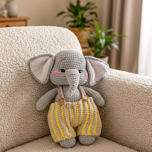 Virkad elefantleksak, mjuk gosedjursleksak, plyschdjursleksak, plyschelefantleksak, babyshowerpresent, amigurumi goselefantleksak