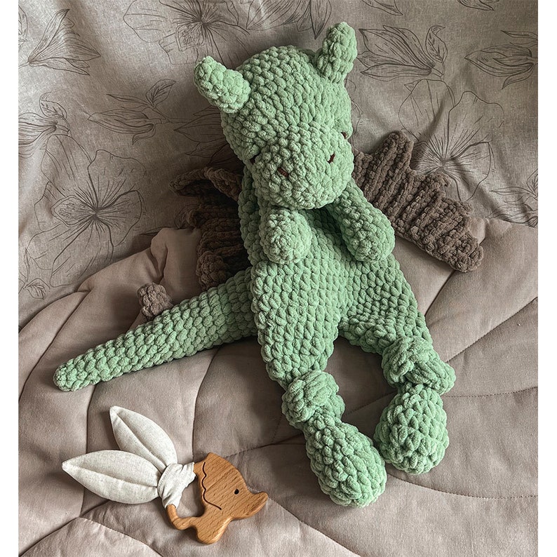 Crochet dragon toy,soft snuggler stuffed dragon,newborn baby gift comforter, baby shower gift, dragon sleeping toy, nursery decor,cuddle toy image 7