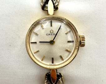 Vintage Omega Petite Ladies Watch, 14K Gold B&A, Elegant Timepiece, Working, Wrist Size 6”