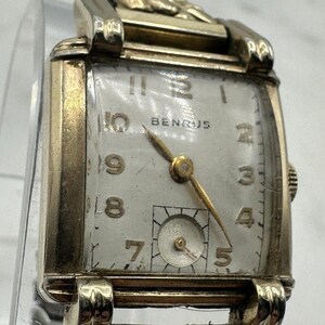 Vintage Working Art Deco Benrus 17 Jewels 10k Rolled Gold Plate Men's Watch Tank 25mm image 6