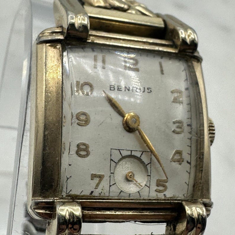 Vintage Working Art Deco Benrus 17 Jewels 10k Rolled Gold Plate Men's Watch Tank 25mm image 6