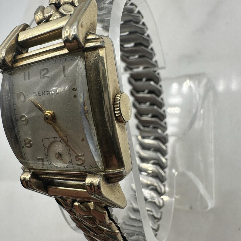 Vintage Working Art Deco Benrus 17 Jewels 10k Rolled Gold Plate Men's Watch Tank 25mm image 3