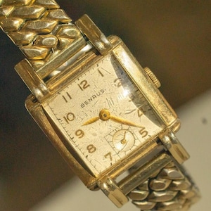 Vintage Working Art Deco Benrus 17 Jewels 10k Rolled Gold Plate Men's Watch Tank 25mm image 1