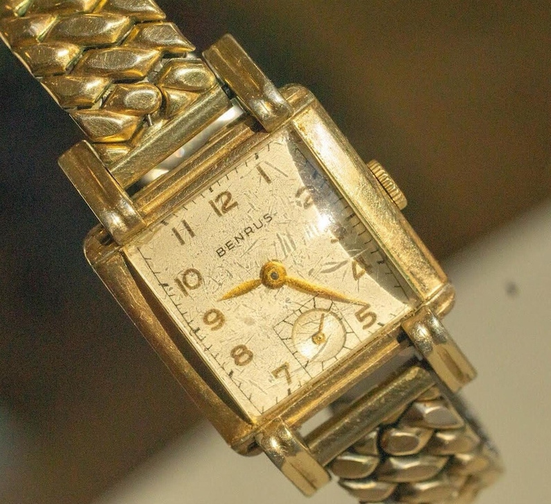 Vintage Working Art Deco Benrus 17 Jewels 10k Rolled Gold Plate Men's Watch Tank 25mm image 1