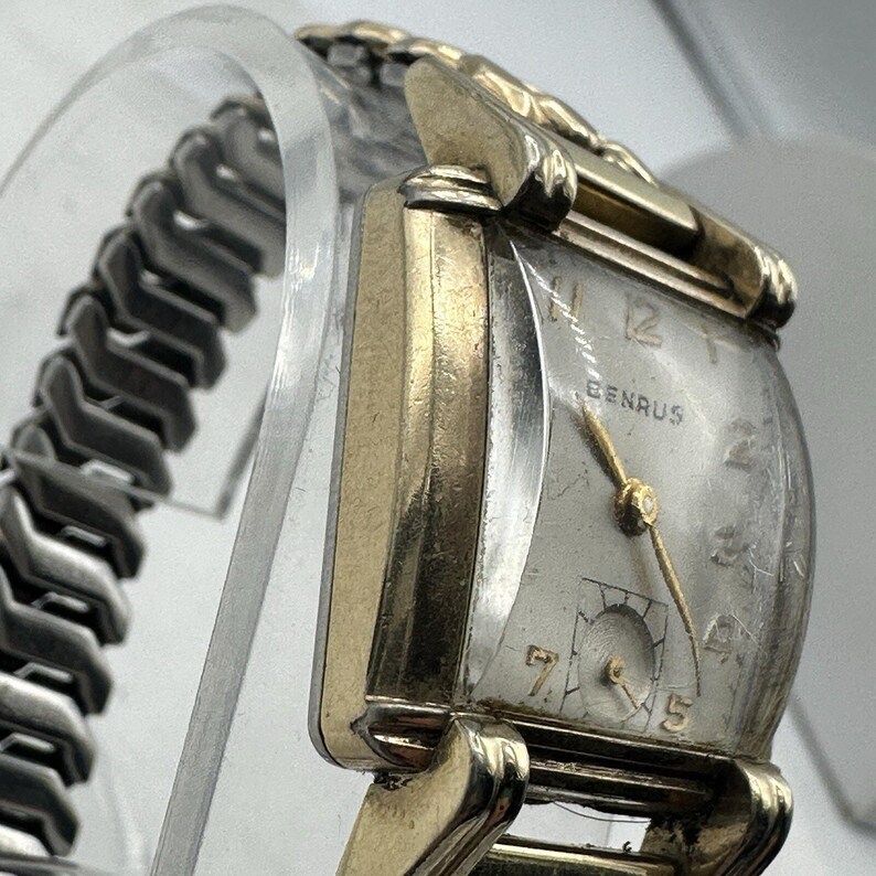 Vintage Working Art Deco Benrus 17 Jewels 10k Rolled Gold Plate Men's Watch Tank 25mm image 5