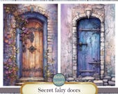 Printable digital doors, shabby junk journal printables, fantasy junk journal papers, fairy scrapbook ephemera digital download, secret door