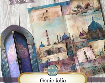 Fantasy junk journal, Arabian nights, junk journal folio kit, fairy tale junk journal printable kit, magic folio, genie folio template
