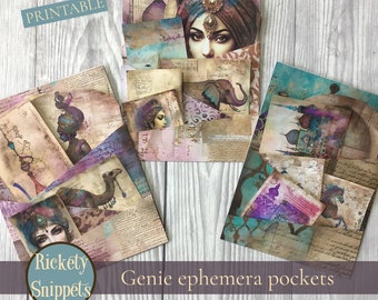 Printable genie pockets | fantasy scrapbook ephemera | shabby junk journal set | digital kit with junk journal tutorial | instant download