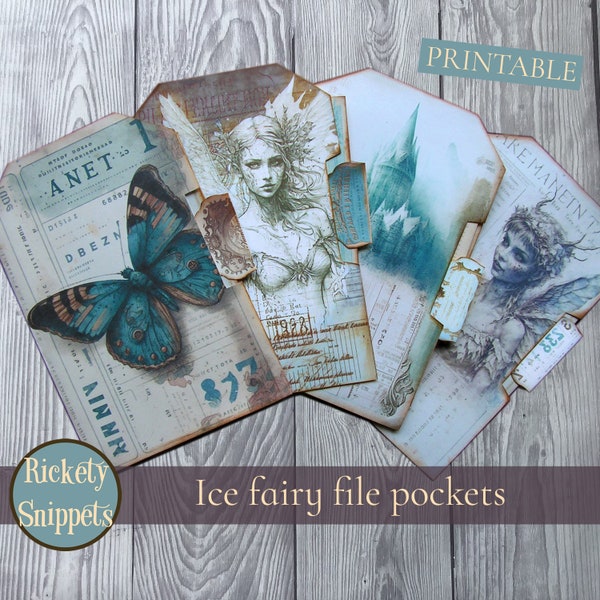 Printable junk journal pockets kit with tabbed journal cards. Perfect for scrapbooking and art journals