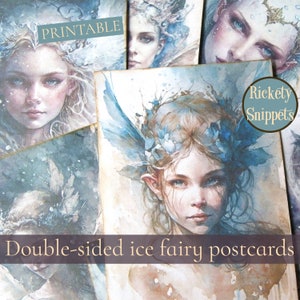 Double sided printable postcards, winter fairy junk journal digitals, vintage fairy prints, junk journal postcard, fairy ephemera digital