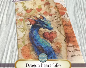 Dragon junk journal printables, mini junk journal folio, dragon Valentines day junk journal kit, love heart valentine scrapbook ephemera