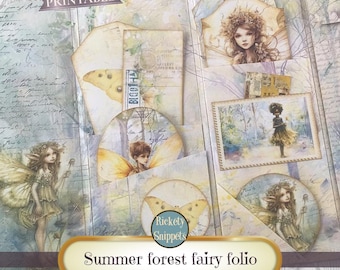Fairy folio kit printable, fairy junk journal printables, whimsical scrapbook ephemera, summer fairies digital, mini folio fairytale journal