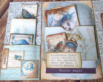 Fairy junk journal folio printable, shabby junk journal digital kits, winter ephemera, fantasy ephemera, printable fairy junk journal kit