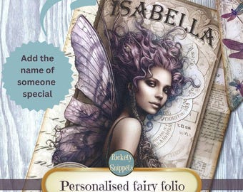 Personalized printable fairy junk journal kit, shabby junk journal fantasy digital download folio kit, fairy craft kit for adult, fairy gift