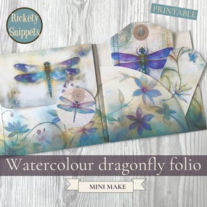 Dragonfly junk journal folio, nature junk journal printables kits, scrapbook ephemera spring, dragonfly watercolor junk journal kit