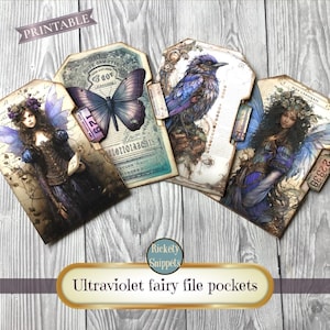 Fairy junk journal kit, fairy ephemera digital, whimsical fairy journal printables, pockets for junk journalling, purple ephemera printable