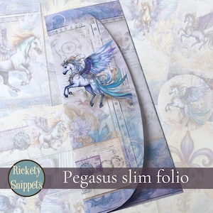 Fantasy junk journal kit, mythical creature gift for Pegasus lover, fantasy scrapbooking, fantasy lovers gift, purple junk journal folio kit