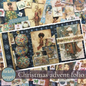 Printable Christmas advent, folio kit, Christmas junk journal kits, advent digital, Santa junk journal, scrapbook ephemera, Xmas crafts
