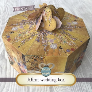 Digital box junk journal printables, DIY gift box, wedding box template, Klimt inspired art wedding gift, box for bride, favor box template