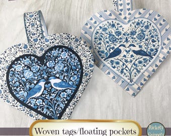 Printable woven heart craft, heart decoration hanging, heart junk journal pockets, DIY tag kit, William Morris junk journal bookmarks tags