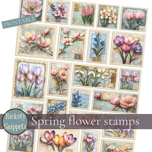 Flower stamps, Spring flowers junk journal kit, Spring ephemera digital, ephemera stamps, faux stamps, junk journal embellishments scrapbook
