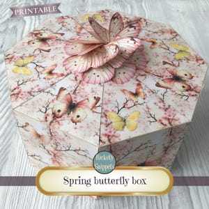 Butterfly box printable, gift box digital download, cherry blossom box, butterfly junk journal box kit, paper craft gifts for mom