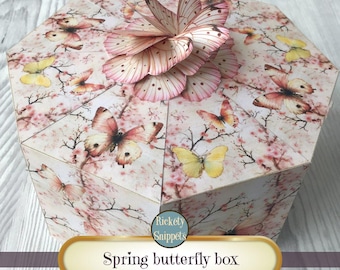 Butterfly box printable, gift box digital download, cherry blossom box, butterfly junk journal box kit, paper craft gifts for mom