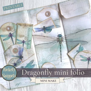 Dragonfly printable folio kit, dragonfly junk journal digital printable, mini junk journal kit, dragonfly craft, scrapbook folio, mini folio