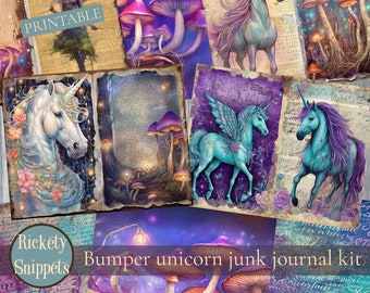 Junk journal digitals | printable unicorn set | junk journal kit | unicorn scrapbook | papers, pages, pockets, tags & fussy cuts, ephemera