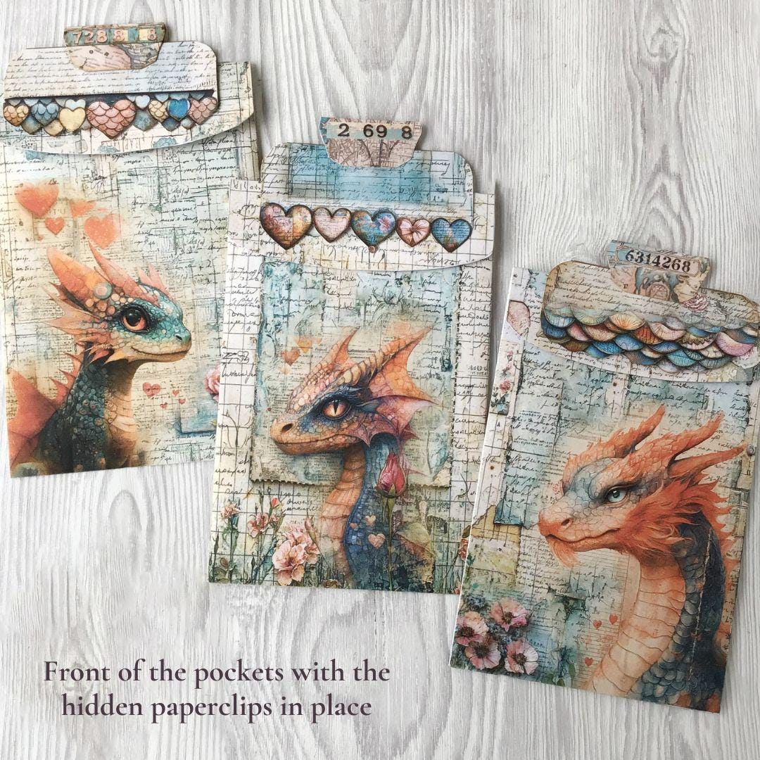 マジック Dragon Printable Junk Journal Pockets Kit, Envelope Pocket, Dragon
