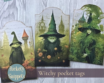 Loaded tags junk journal pockets, digital printable Halloween tags, junk journal witch ephemera, witchy scrapbooking kit, witchy gift tags