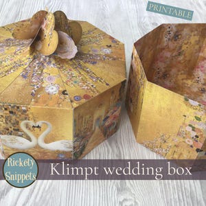 Digital box junk journal printables, DIY gift box, wedding box template, Klimt inspired art wedding gift, box for bride, favor box template
