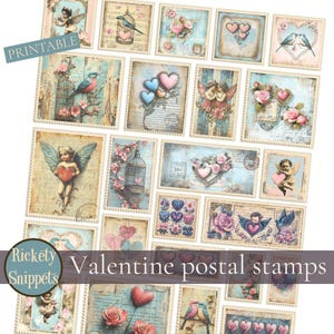 Printable Valentines stamps, printable stamps, Valentine ephemera, digital stamps,  junk journal embellishments, Valentine scrapbook kit