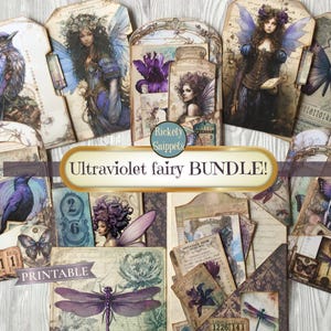Fairy junk journal digital download, scrapbook bundle, fantasy junk journal printables, fairy ephemera digital, junk journal folio + pockets imagen 1
