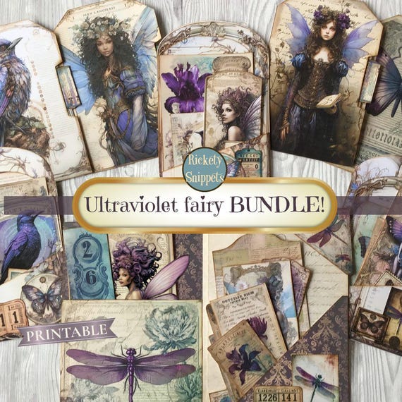 Fairy junk journal digital download, scrapbook bundle, fantasy junk journal printables, fairy ephemera digital, junk journal folio + pockets