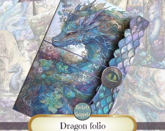 Dragon junk journal folio kit, printable folio kit, junk journal printables, journal ephemera, junk journal digital, dragon gifts