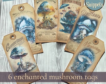 Mushroom tags ephemera, junk journal mushrooms, magical mushroom prints, enchanted forest prints, digital printable enchanted forest tags
