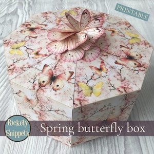 Butterfly box printable, gift box digital download, cherry blossom box, butterfly junk journal box kit, paper craft gifts for mom