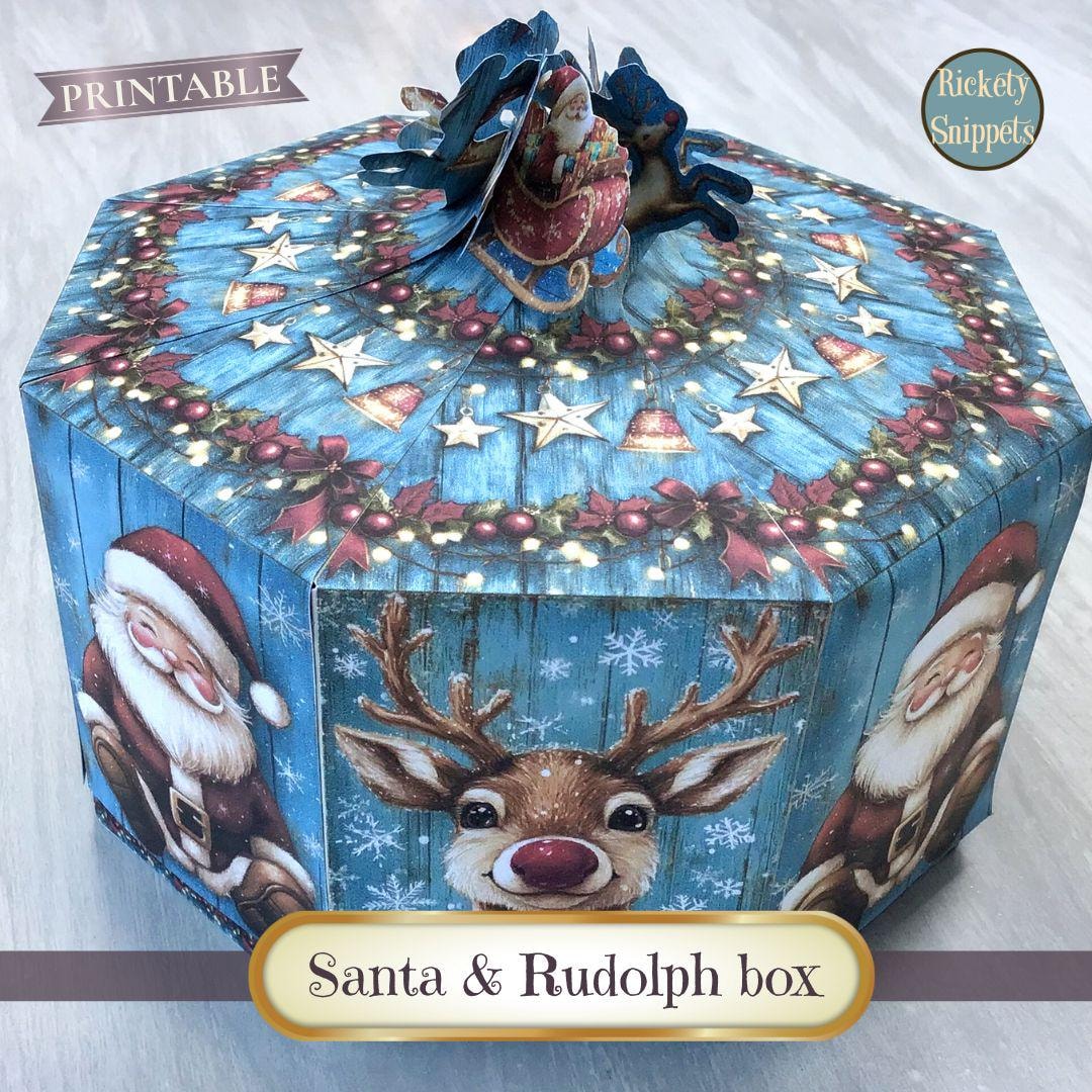 Rudolph and Santa Box for Kids, Christmas Wrapping Digital, Printable ...