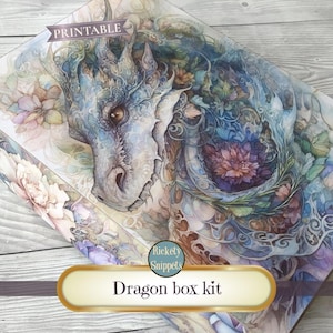 Printable box, folio box, dragon junk journal kit, dragon scrapbook box, dragon gift box, digital box template, junk journal printables