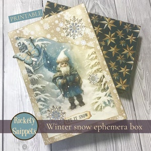 Christmas ephemera box, printable box, junk journal Christmas kit printables, Christmas paper craft, elf kit printable, paper box template