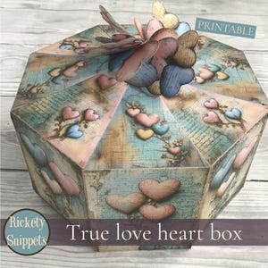 Printable heart box template, DIY heart box, shabby Valentine heart box,  Valentine gift box digital download, heart paper craft kit