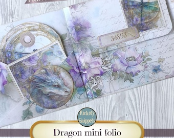 Mini printable folio kit, dragon junk journal printables, mini junk journal kit, dragon craft, scrapbook ephemera, mini folio