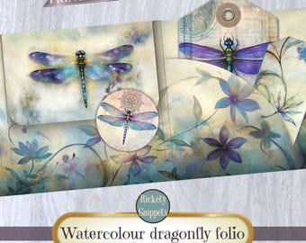 Dragonfly junk journal kit, nature junk journal kit, purple ephemera digital, dragonfly watercolor junk journal printables