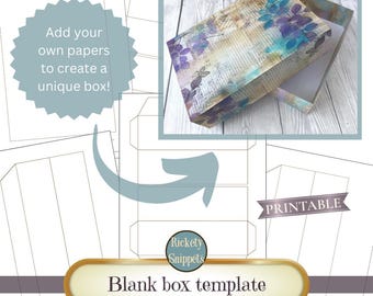 Printable box template, junk journal printables, ephemera box, blank box templates, DIY box digital, folio box kit, printable box design