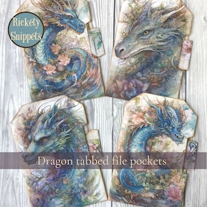 Dragon junk journal pockets, shabby junk journal printables, paper craft kit, dragon cards, printable ephemera, dragon scrapbook pockets