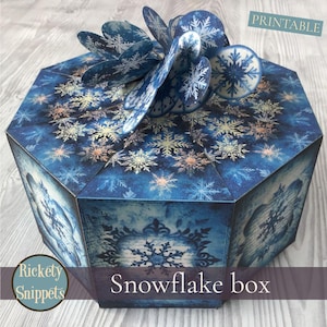 Snowflake box, printable box pattern, printable Christmas gift box, Christmas snowflakes digital download box, winter gift box template