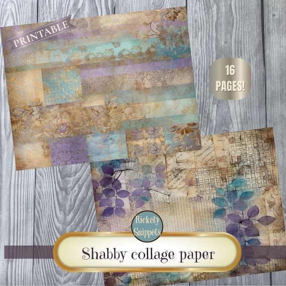 printable junk journal papers | shabby collage papers in purples, blues & neutrals | grungy collage sheets | digital download for scrapbooks
