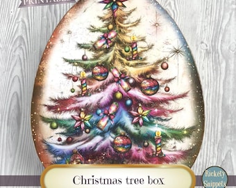 Printable Christmas box, Christmas tree printable, DIY box for gifts, make your own box, digital box template, Christmas gift box with lid